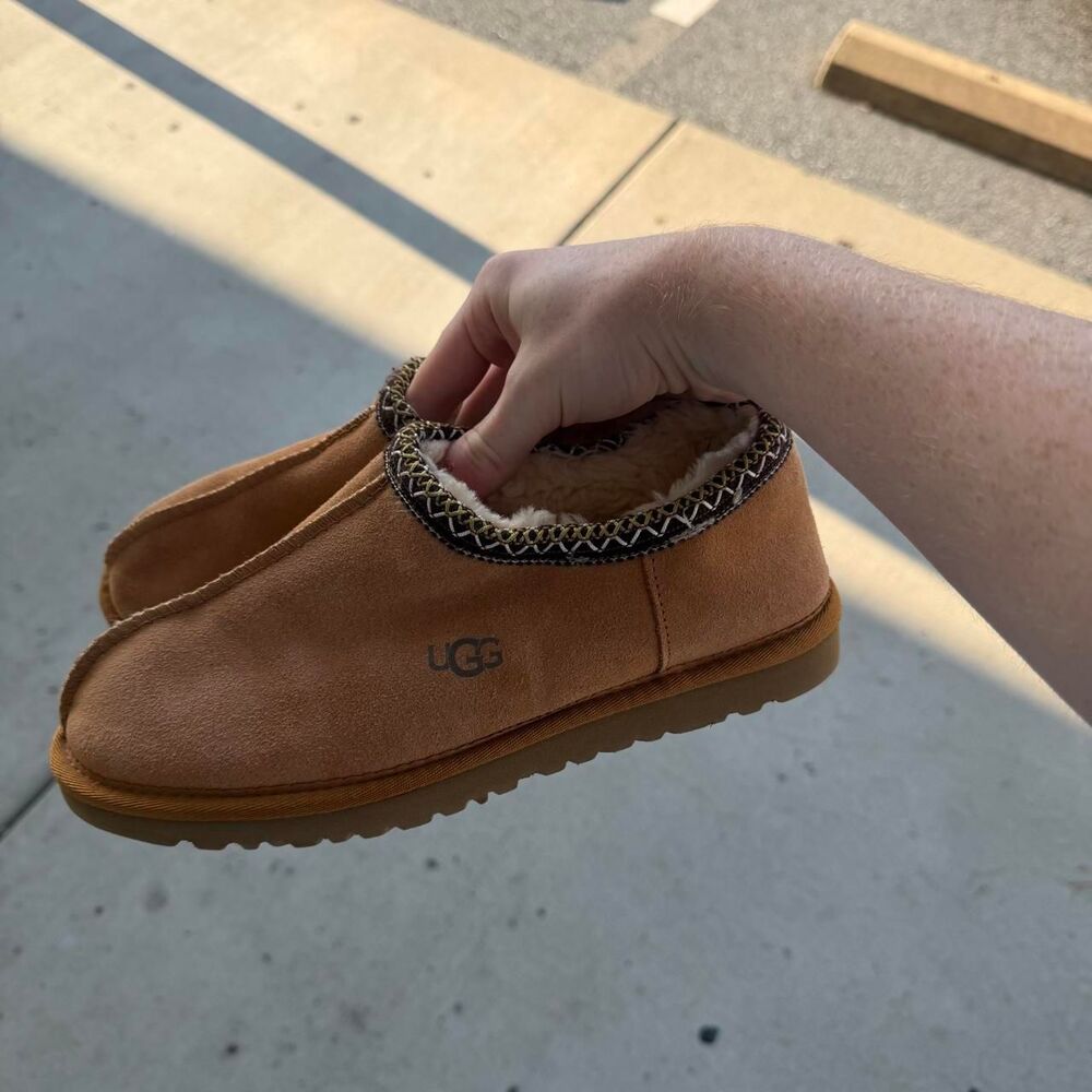 UGG Tan Suede Shearling-Lined Slip-On Slippers
